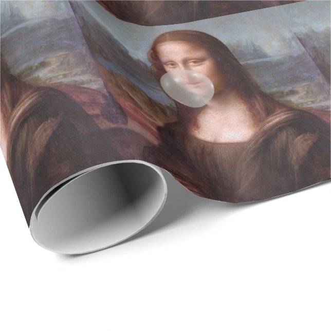 Mona Lisa blåser grått bubbelgum Presentpapper (Rullad Hörn)