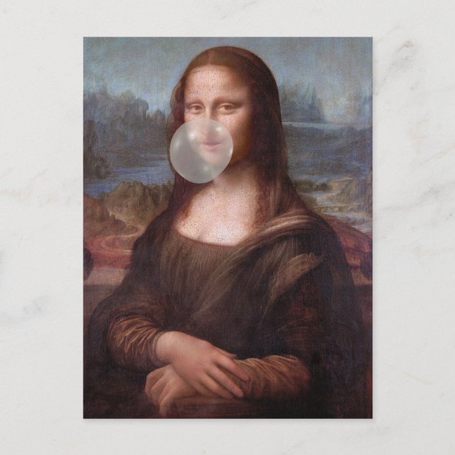 Mona Lisa blåser grått bubbelgum Vykort (Framsida)