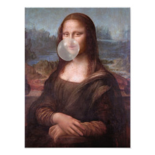 Mona Lisa blåser grått bubbelgummi Fototryck