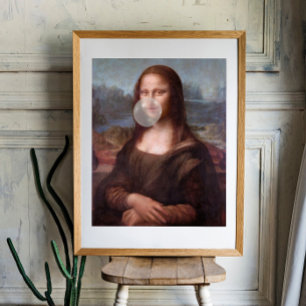 Mona Lisa blåser grått tuggummi Fototryck