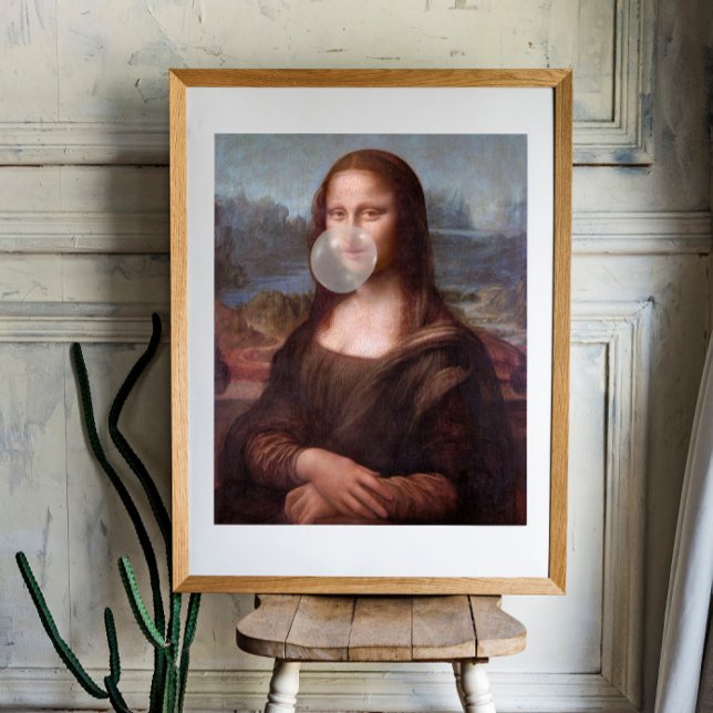 Mona Lisa blåser grått tuggummi Fototryck (Skapare uppladdad)