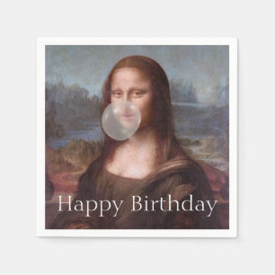 Mona Lisa blåser tuggummi Glad födelsedag Pappersservett