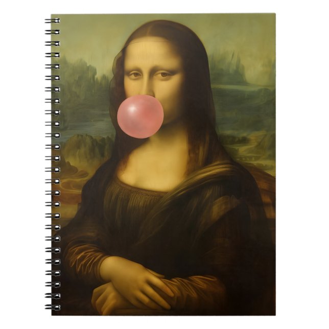 Mona Lisa Blowing Rosa Bubble Gum Anteckningsbok (Framsidan)