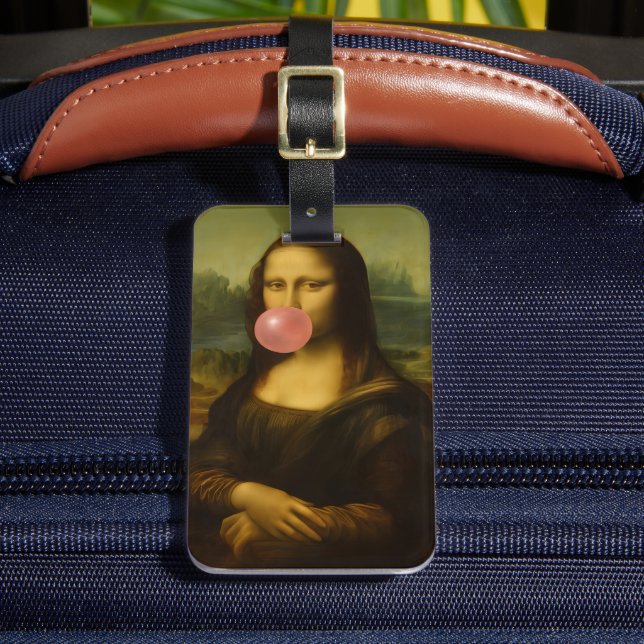 Mona Lisa Blowing Rosa Bubble Gum Bagagebricka (Framsida Insitu 2)