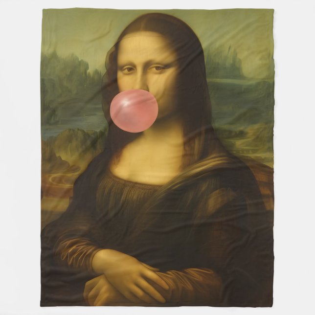 Mona Lisa Blowing Rosa Bubble Gum Fleecefilt (Framsidan)