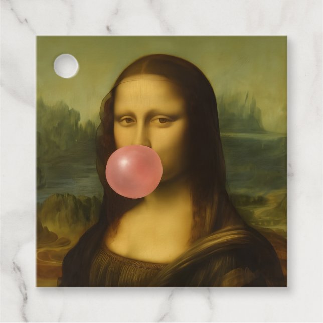 Mona Lisa Blowing Rosa Bubble Gum Gåvor Etiketter (Framsida)