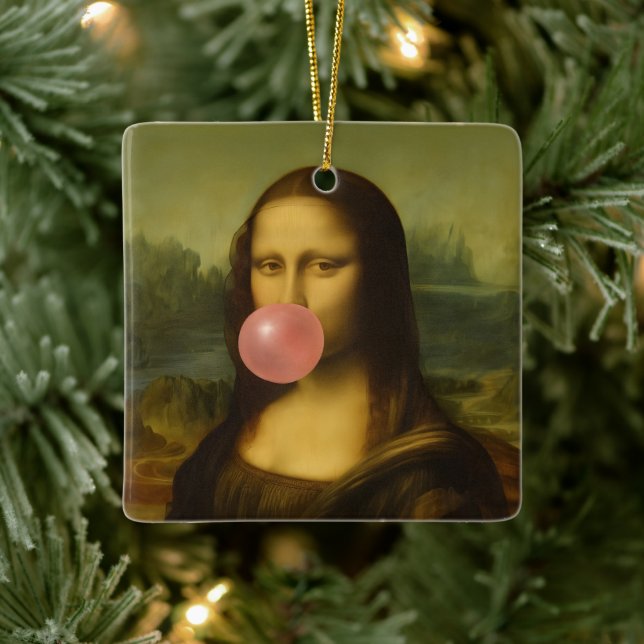 Mona Lisa Blowing Rosa Bubble Gum Julgransprydnad Keramik (Träd)