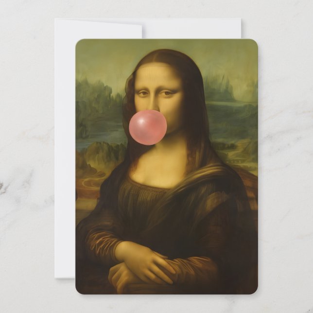 Mona Lisa Blowing Rosa Bubble Gum Julkort (Framsida)