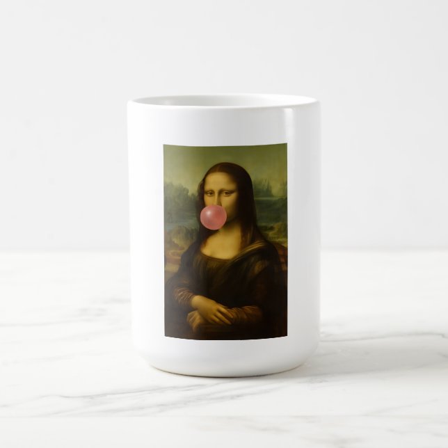 Mona Lisa Blowing Rosa Bubble Gum Kaffemugg (Center)