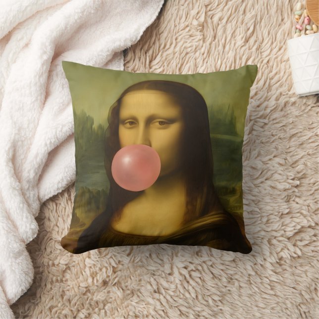 Mona Lisa Blowing Rosa Bubble Gum Kudde (Filt)