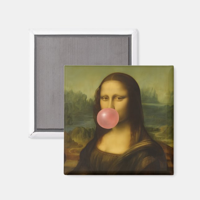 Mona Lisa Blowing Rosa Bubble Gum Magnet (Front/Back)
