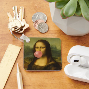 Mona Lisa Blowing Rosa Bubble Gum Nyckelring