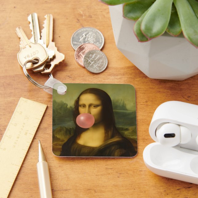 Mona Lisa Blowing Rosa Bubble Gum Nyckelring (Skrivbord)