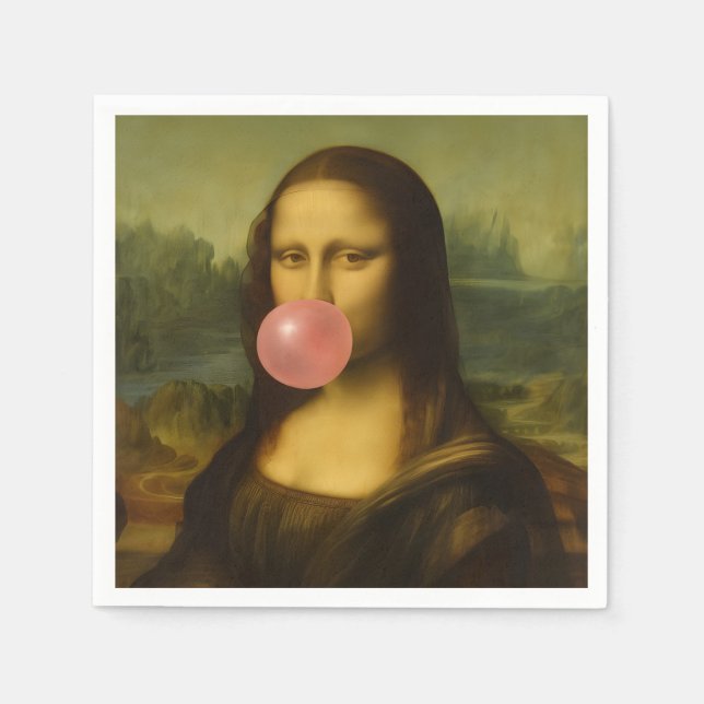 Mona Lisa Blowing Rosa Bubble Gum Pappersservett (Framsidan)