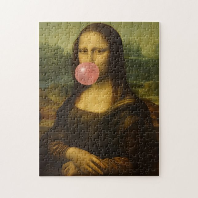Mona Lisa Blowing Rosa Bubble Gum Pussel (Vertikal)