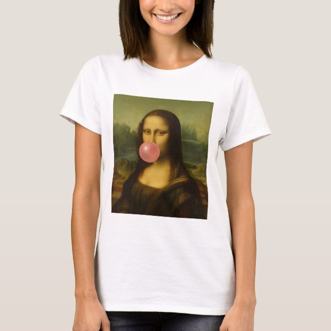 Mona Lisa Blowing Rosa Bubble Gum T Shirt (Framsida)