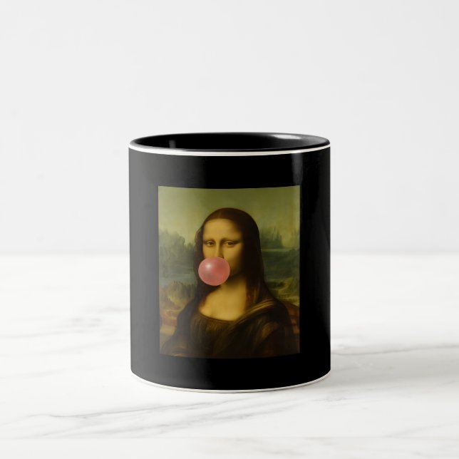 Mona Lisa Blowing Rosa Bubble Gum Två-Tonad Mugg (Center)