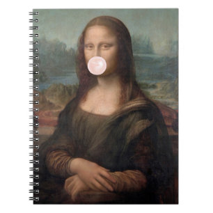 Mona Lisa Blowing Rosa Bubble tum Anteckningsbok