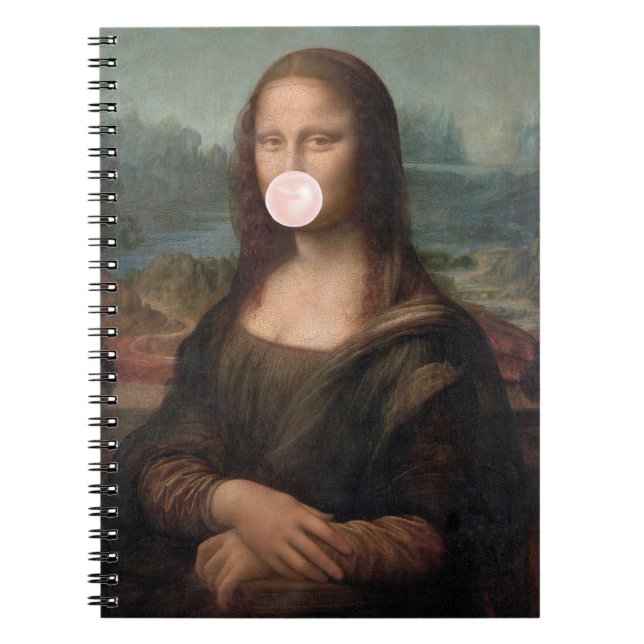 Mona Lisa Blowing Rosa Bubble tum Anteckningsbok (Framsidan)
