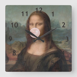Mona Lisa Blowing Rosa Bubble tum Fyrkantig Klocka