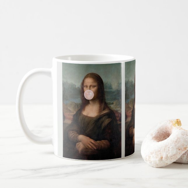 Mona Lisa Blowing Rosa Bubble tum Kaffemugg (Med munk)