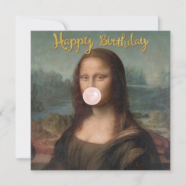 Mona Lisa Blowing Rosa Bubble tum Kort (Framsida)