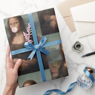 Mona Lisa Blowing Rosa Bubble tum Presentpapper