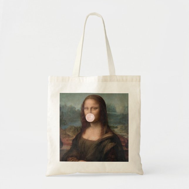 Mona Lisa Blowing Rosa Bubble tum Tygkasse (Framsidan)