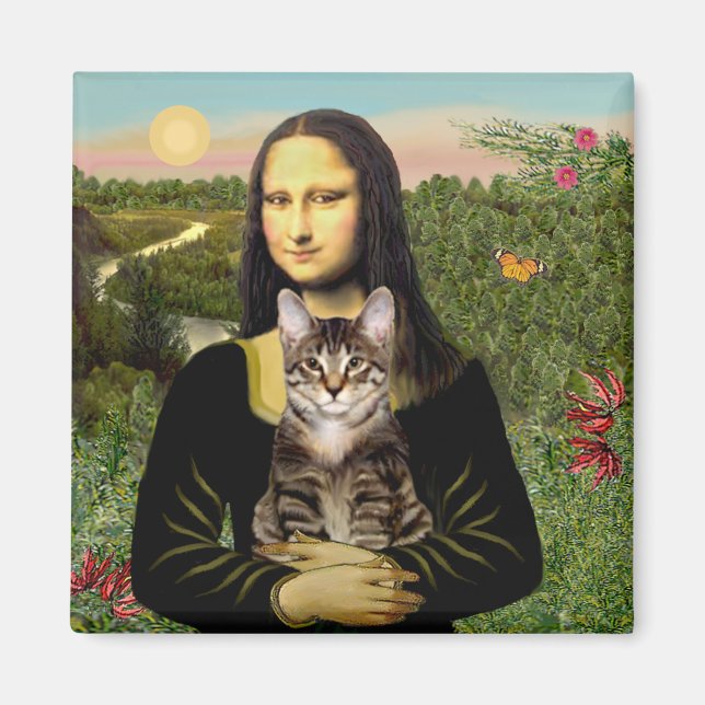Mona Lisa - Brown Tabby Tiger cat Magnet (Framsidan)