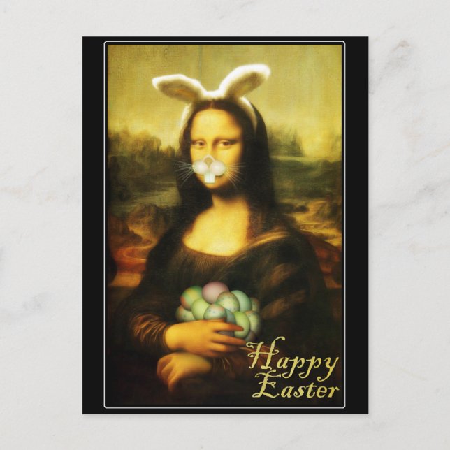 Mona Lisa Bunny Öron Påsk Helg Vykort (Framsida)