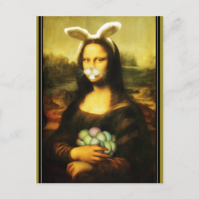 Mona Lisa Bunny Öron Påsk Helg Vykort (Framsida)
