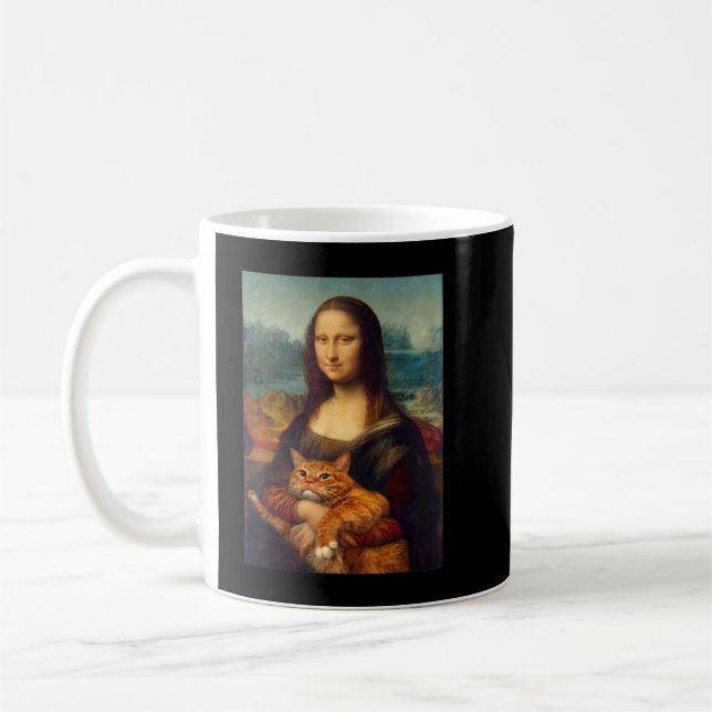 Mona Lisa + Cat T-Shirt T-Shirt Kaffemugg (Vänster)