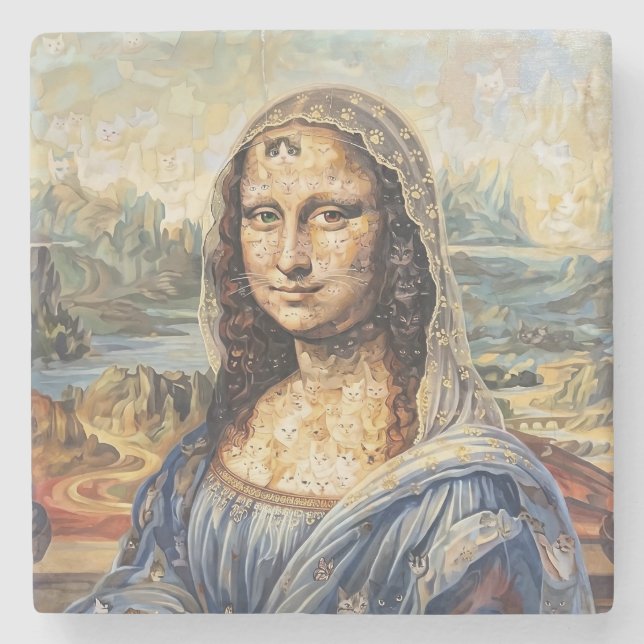 Mona Lisa collage art made with cat faces Stenunderlägg (Framsidan)