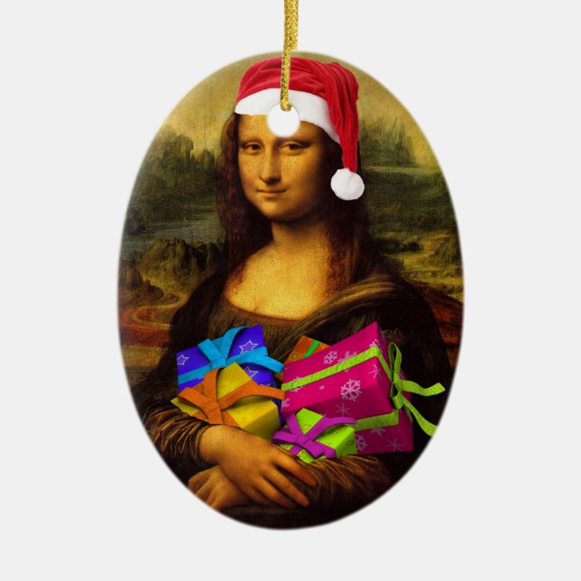 Mona Lisa Comes as Jultomten Julgransprydnad Keramik (Framsidan)
