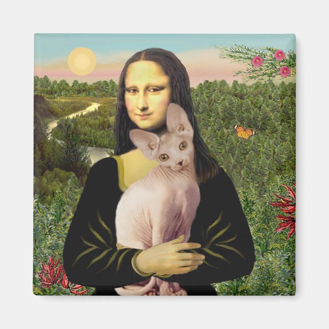 Mona Lisa - Cream Sphynx-katt Magnet (Framsidan)