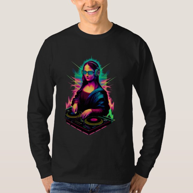 Mona Lisa DJ Techno Trance Rave EDM House Music Fe T Shirt (Framsida)