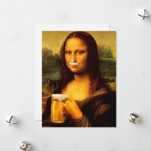 Mona Lisa dricker öl Beer älskare Julkort