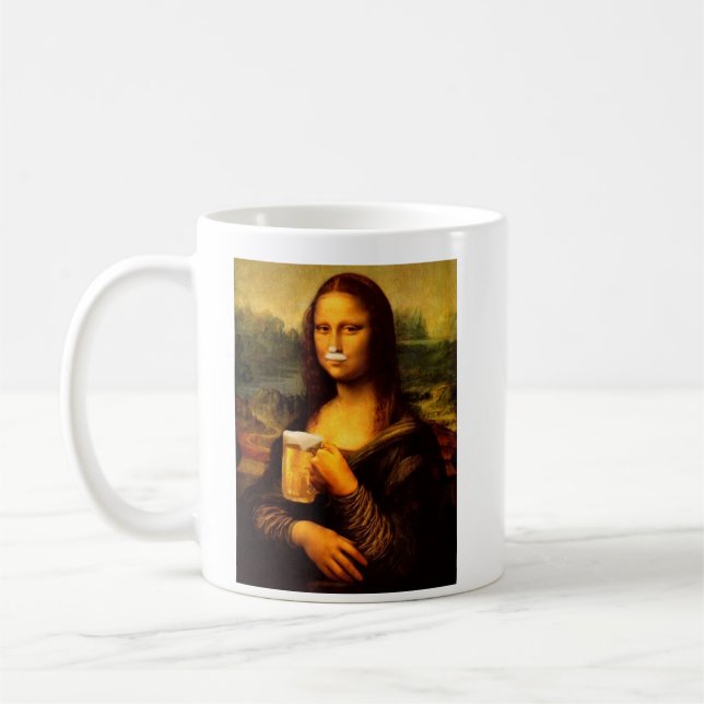 Mona Lisa dricker öl Beer älskare Kaffemugg (Vänster)