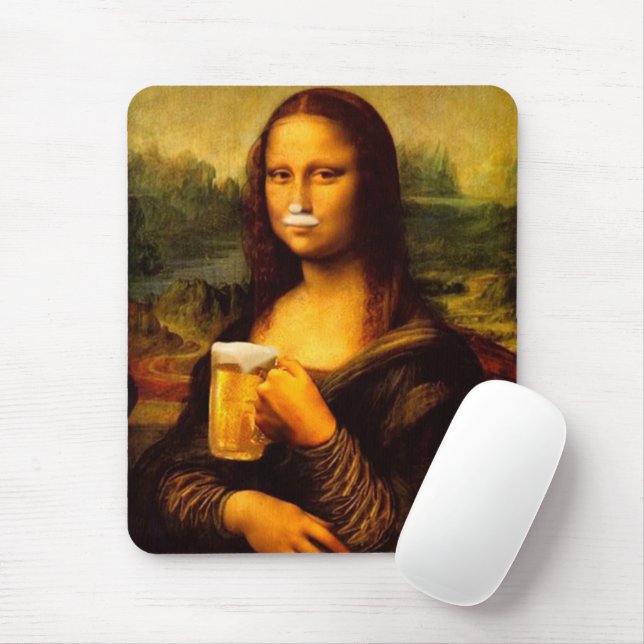 Mona Lisa dricker öl, Beer älskare Musmatta (Med mus)