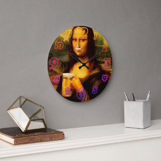 Mona Lisa dricker öl Beer älskare Stor Klocka