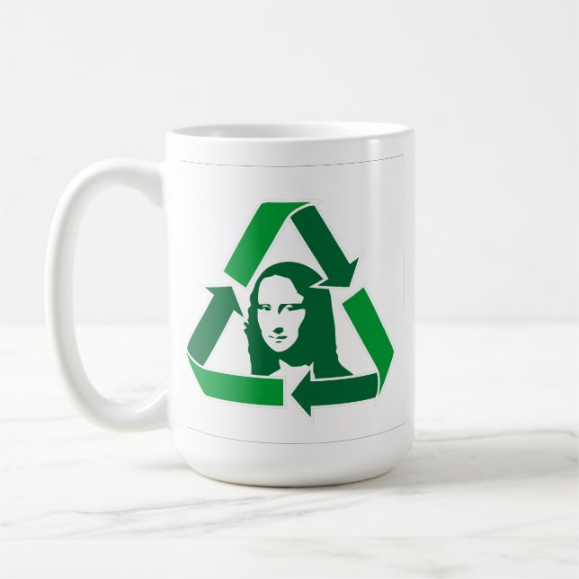 Mona Lisa Ekovänlig Återvinningssymbol Konst Kaffemugg (Vänster)