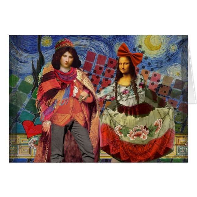 Mona Lisa Färgrik Romance Hälsningskort (Framsidan Horizontal)