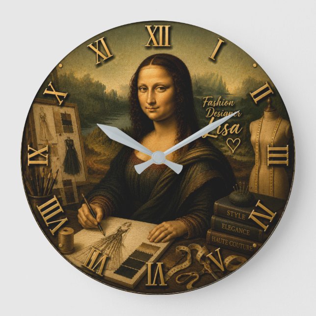 Mona Lisa Fashion Designer Funny Haute Couture  Stor Klocka (Framsida)