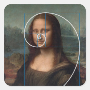 Mona Lisa Fibonacci Spiral Guld Ratio Fyrkantigt Klistermärke