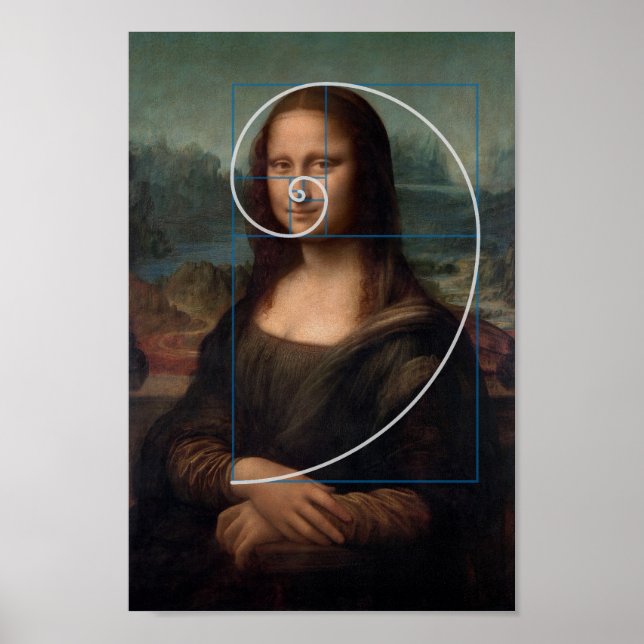 Mona Lisa Fibonacci Spiral Guld Ratio Poster (Framsidan)