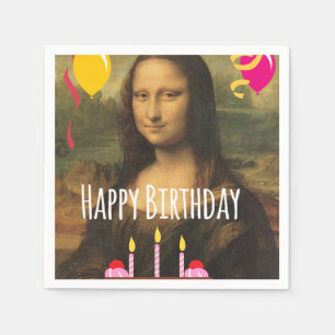 Mona Lisa födelsedag med tårtan och ballonger Pappersservett
