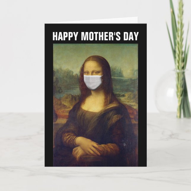MONA LISA FUNNY 2020 MORS DAG CARD, ANSIKTE MASK KORT (Framsida)