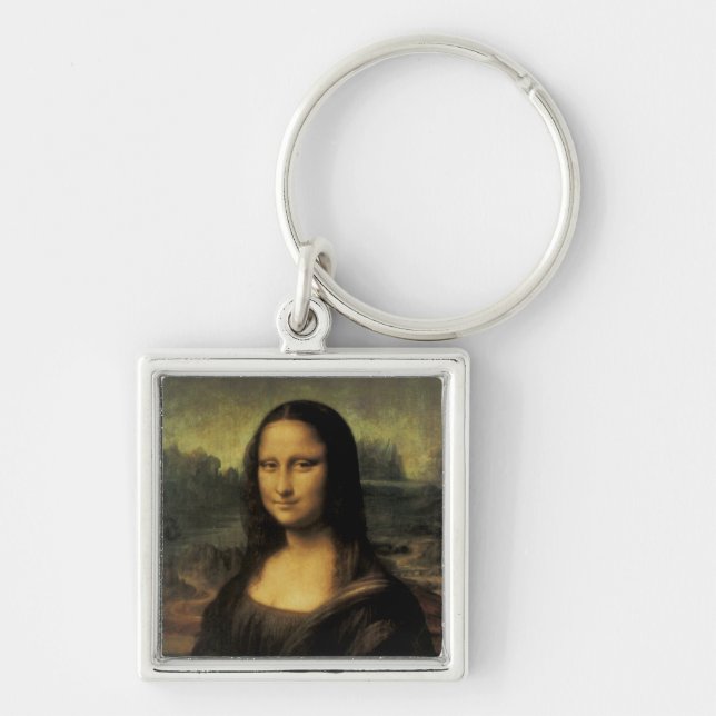 Mona Lisa Fyrkantig Silverfärgad Nyckelring (Framsidan)