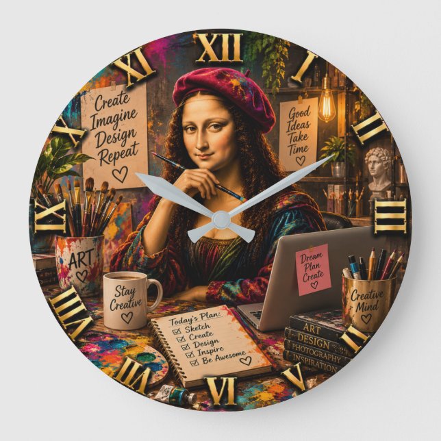 Mona Lisa Graphic Designer Funny Creative Studio Stor Klocka (Framsida)