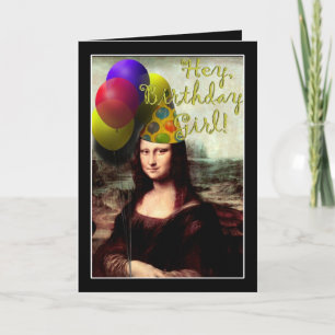Mona Lisa Grattis på födelsedagen Party Hat Kort